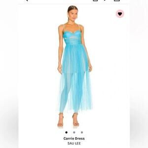 NWT SAU LEE Carrie Sheer Tulle Mesh Maxi Dress Size 10 Turquoise Blue #1J452